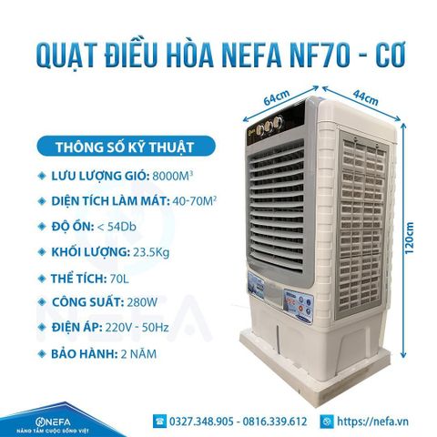  Quạt điều hòa hơi nước gia đình công nghệ Nhật Bản làm mát nhanh, công suất lớn Nefa NF70 