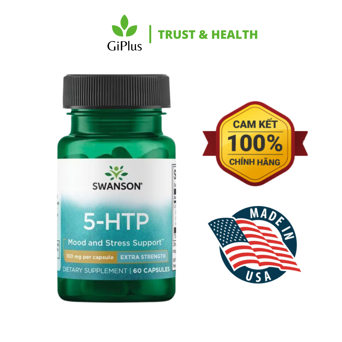 Viên Uống Swanson 5HTP Extra Strength 100mg Cải Thiện Tâm Trạng Giplus