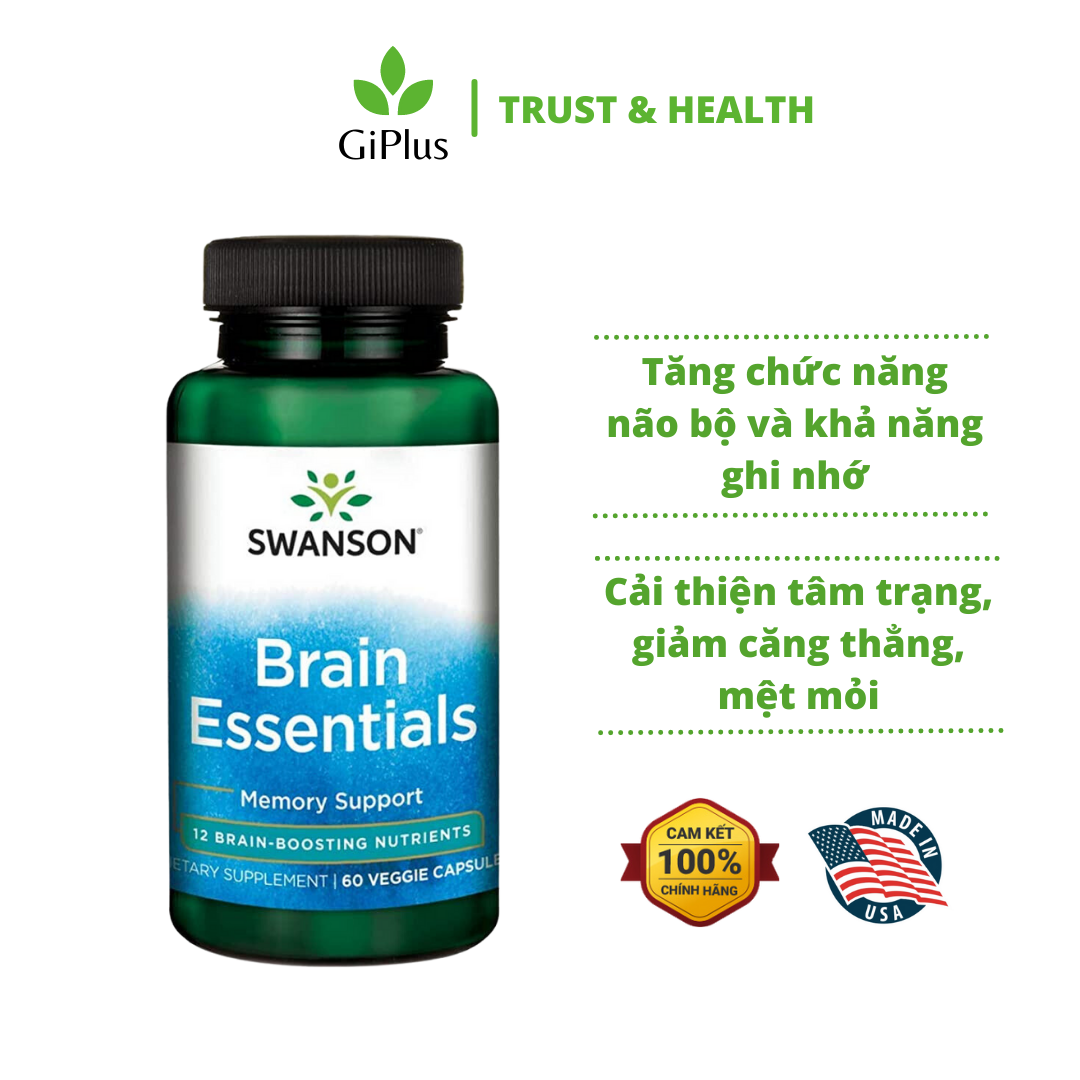  Viên Uống Swanson Brain Essentials 12 Brain - Health Nutrients Tăng Cường Chức Năng Não Bộ, Cải Thiện Trí Nhớ (60 viên) 