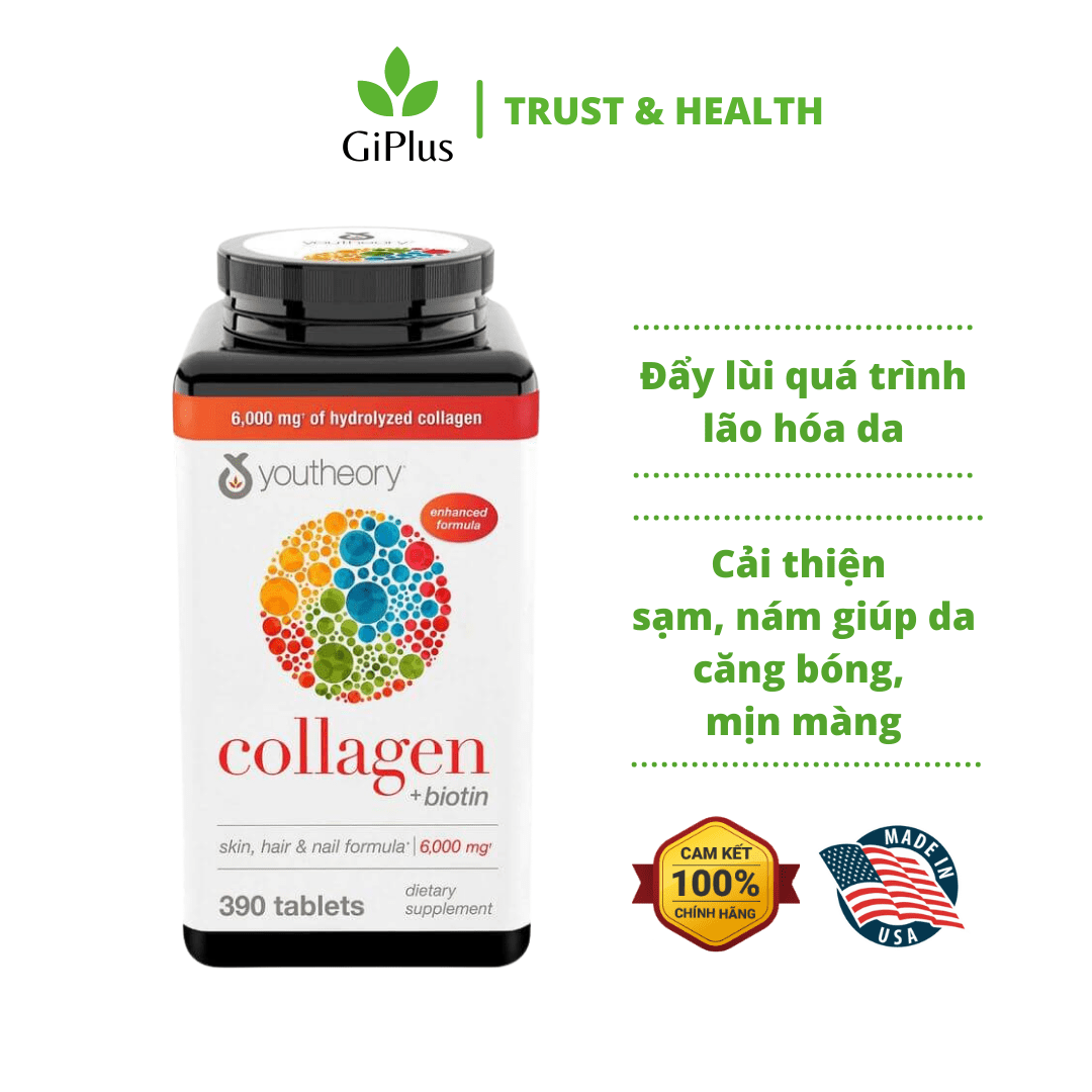  Viên Uống Collagen Ngăn Ngừa Lão Hóa Nutrawise Youtheory Collagen Biotin 6000mg (390 viên/Lọ) 