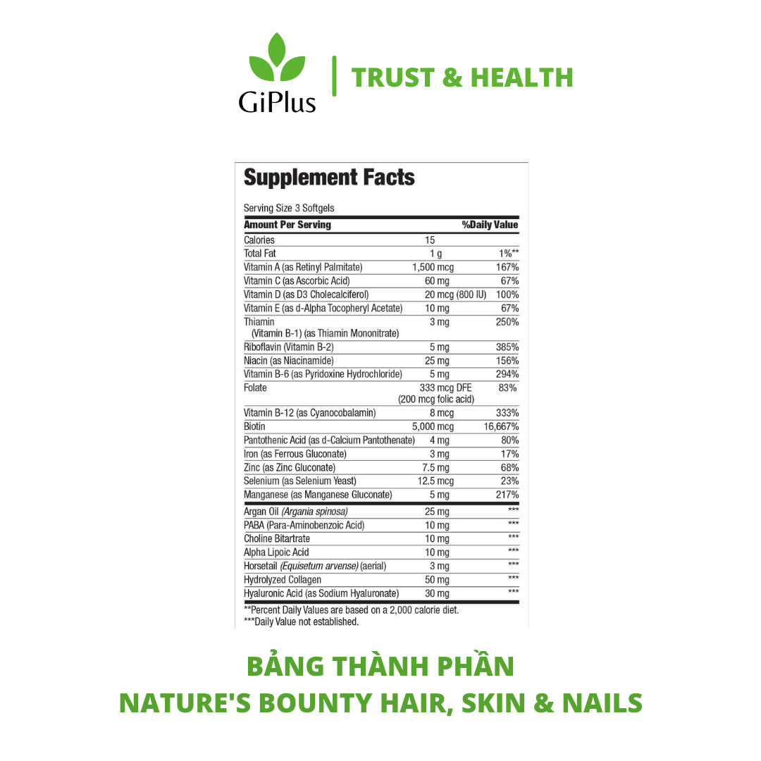  Viên Uống Hỗ Trợ Đẹp Da, Mọc Tóc Nature’s Bounty Hair, Skin  Nail Softgels (250 viên/lọ) 
