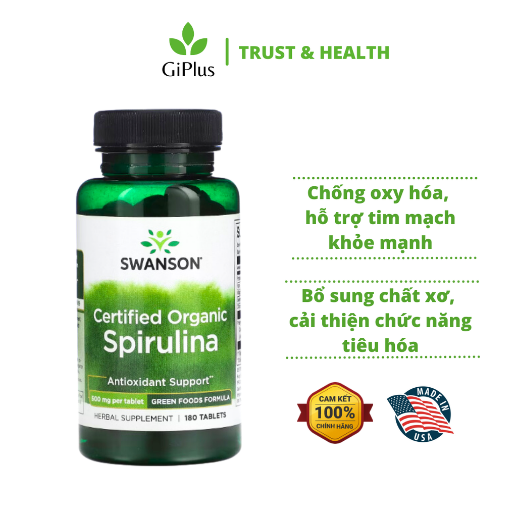 Viên Uống Swanson Tảo Xoắn Hữu Cơ Certified Organic Spirulina 500mg Tă –  Giplus