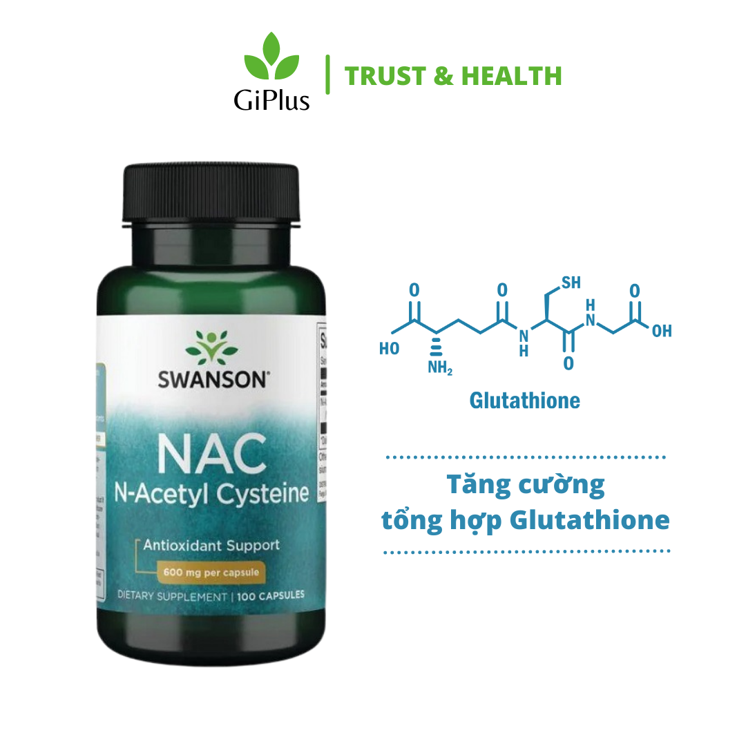  Viên Uống Swanson NAC N- Acetyl Cysteine Hỗ Trợ Sức Khỏe Gan, Chống Oxy Hóa, Ổn Định Huyết Áp (100 Viên/Lọ) 