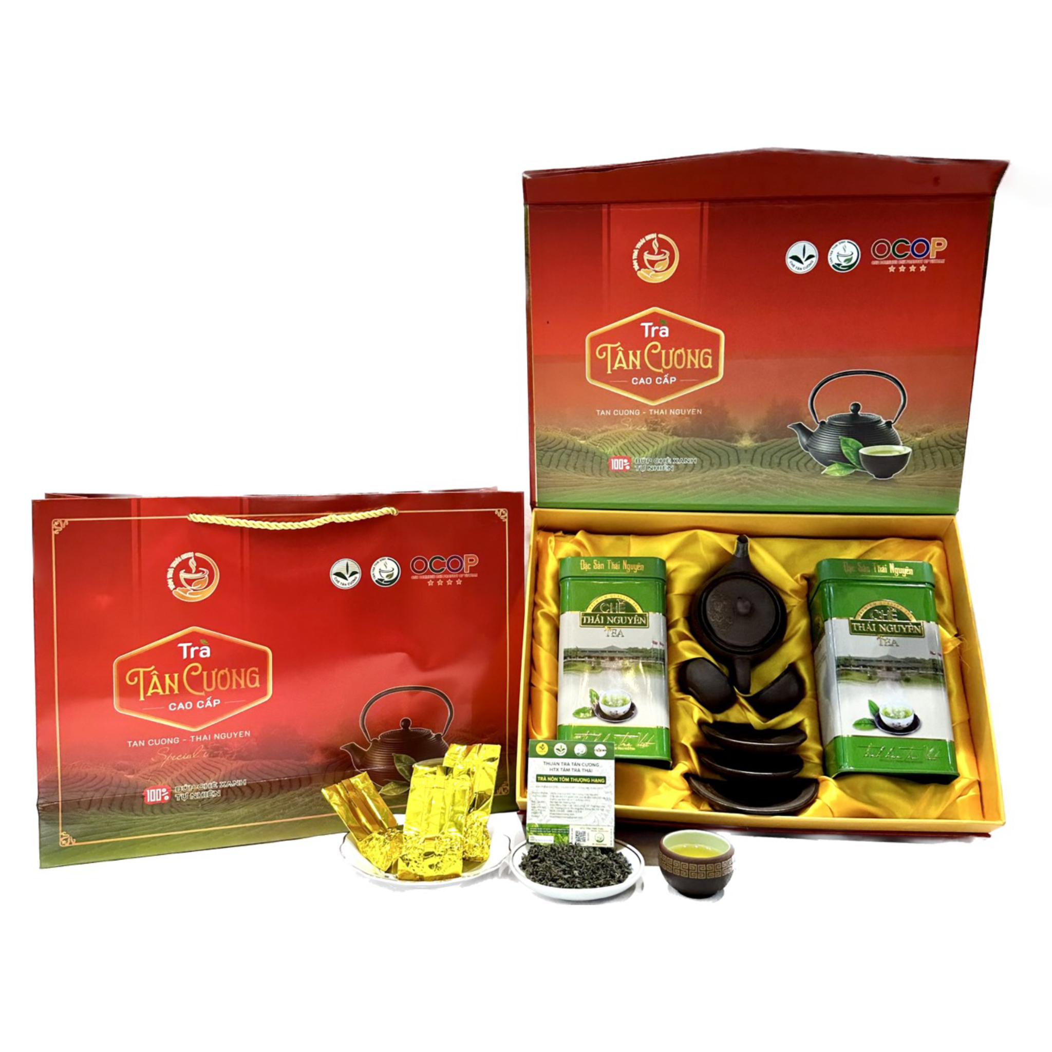  Thượng trà Song Ẩm - Set trà nõn tôm thượng hạng & Bộ ấm 2 chén Tử Sa Bát Tràng - Quà tặng cao cấp Thuận Trà Tân Cương 