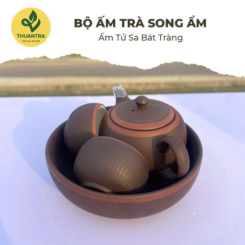  Bộ ấm trà Song Ẩm - Bộ ấm chén Tử Sa Bát Tràng - Hàng đặt cao cấp Thuận Trà Tân Cương 
