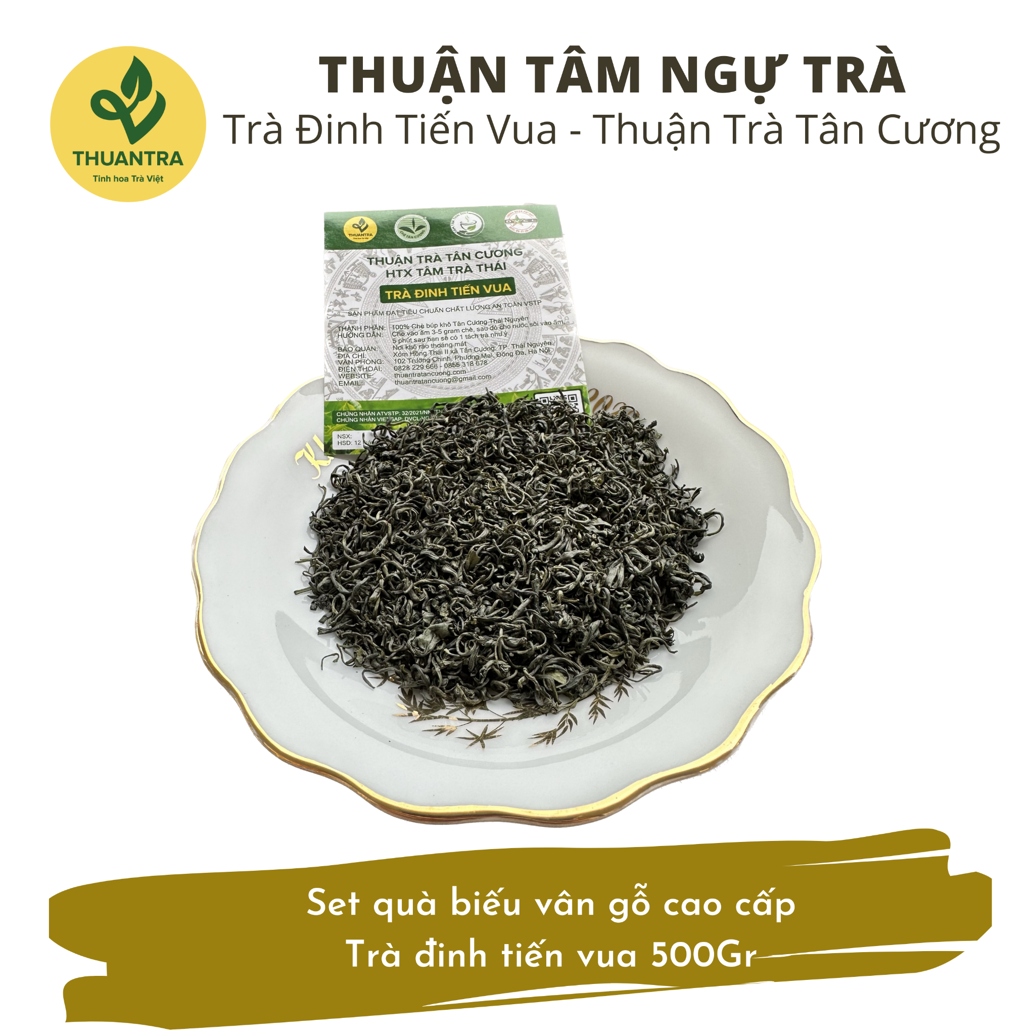  Thuận Tâm Ngự Trà - Set quà biếu vân gỗ cao cấp - Trà đinh tiến vua 500Gr 