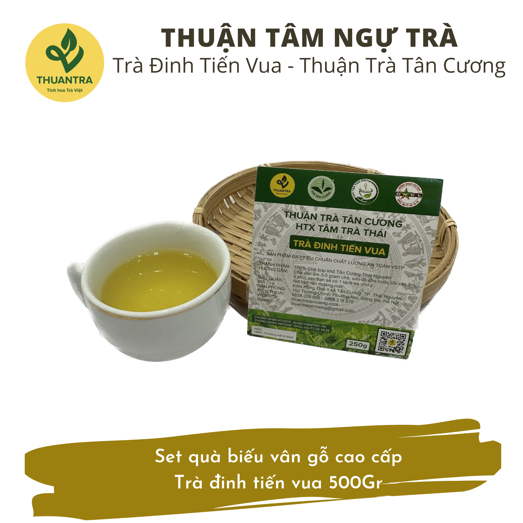 Thuận Tâm Ngự Trà - Set quà biếu vân gỗ cao cấp - Trà đinh tiến vua 500Gr 