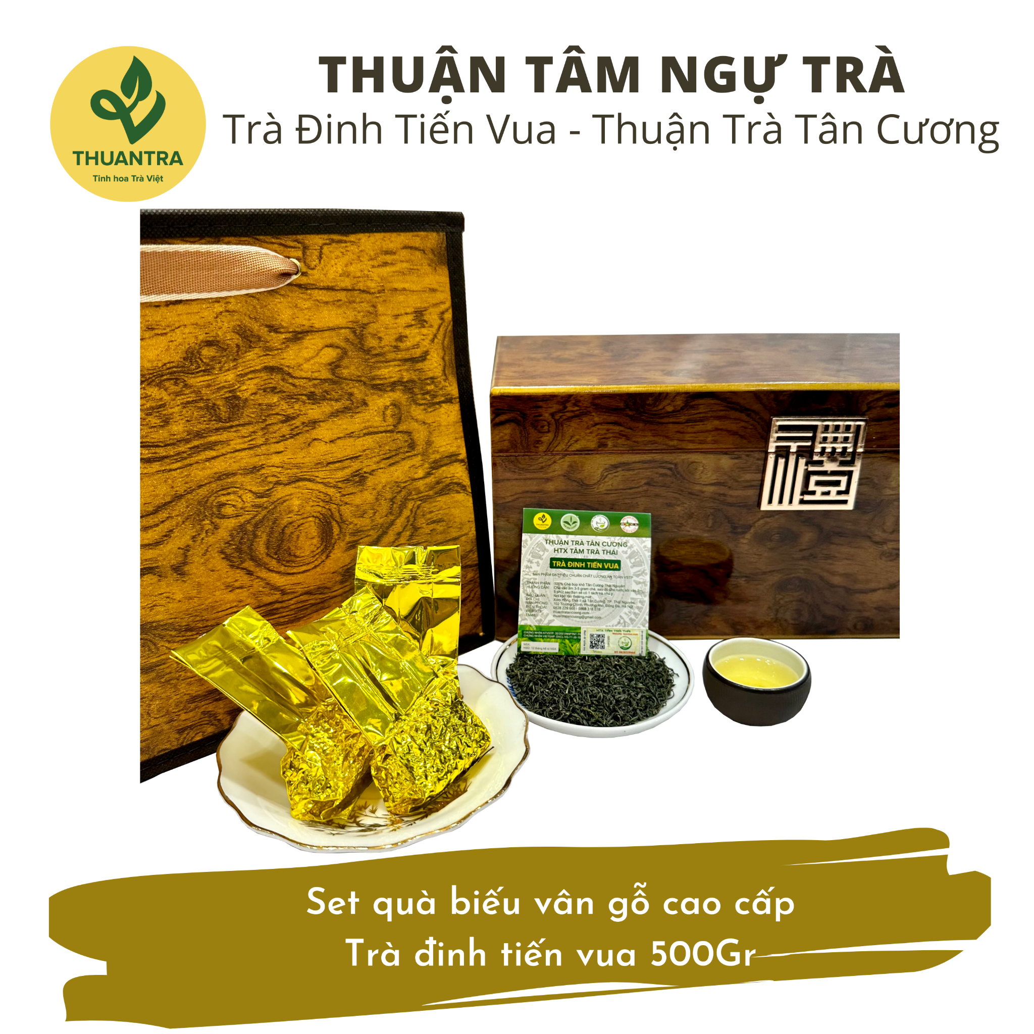  Thuận Tâm Ngự Trà - Set quà biếu vân gỗ cao cấp - Trà đinh tiến vua 500Gr 