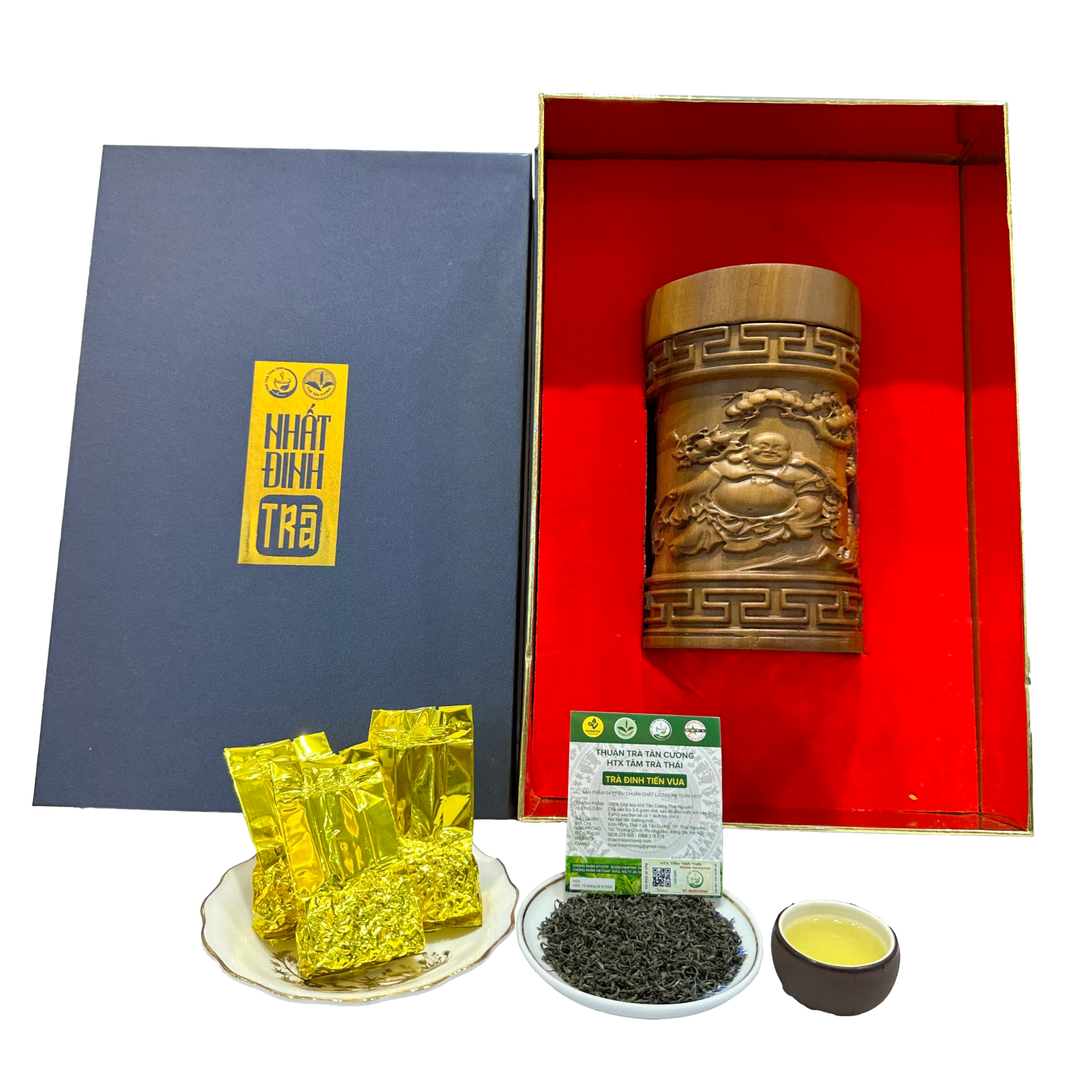  Thuận Phong Ngự Trà - Hộp gỗ quà biếu Thuận Buồm xuôi gió - Trà đinh Tiến Vua 150Gr 