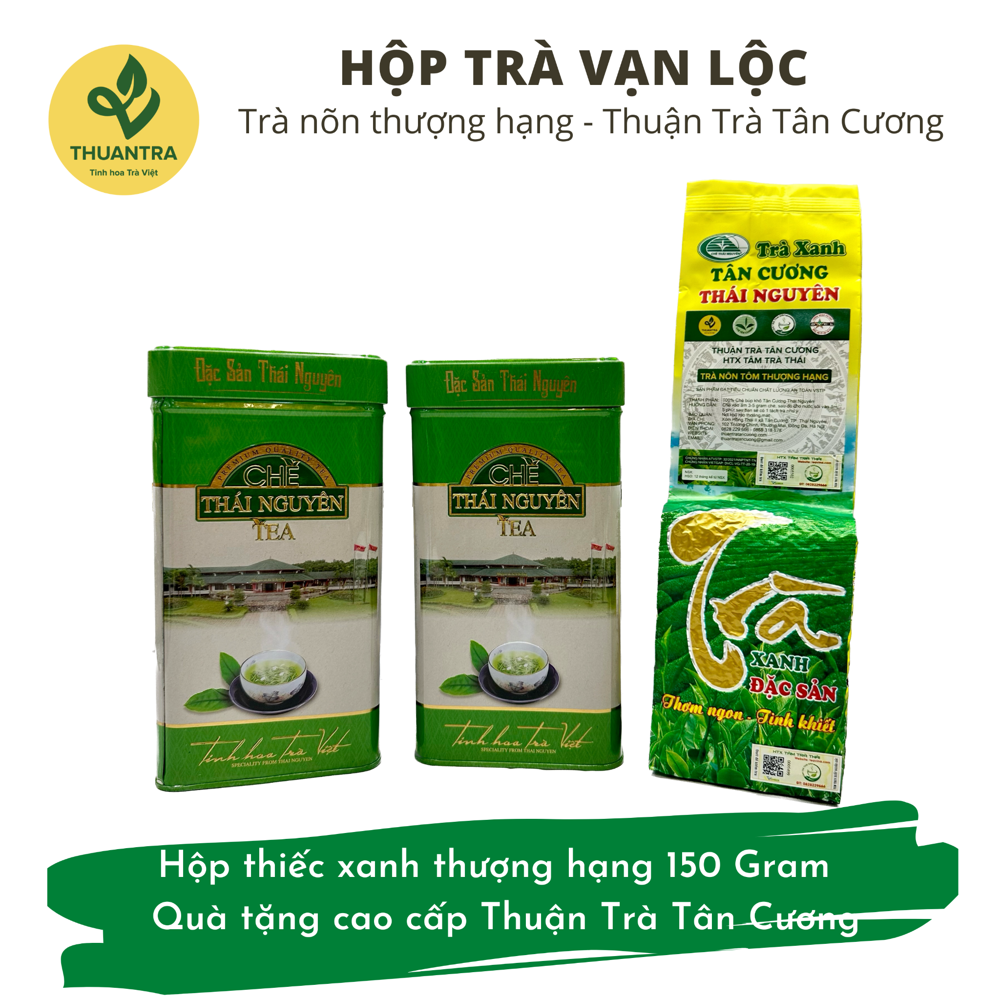  Hộp trà Vạn Lộc - Hộp trà nõn tôm thượng hạng 150Gr - Quà tặng cao cấp Thuận Trà Tân Cương 