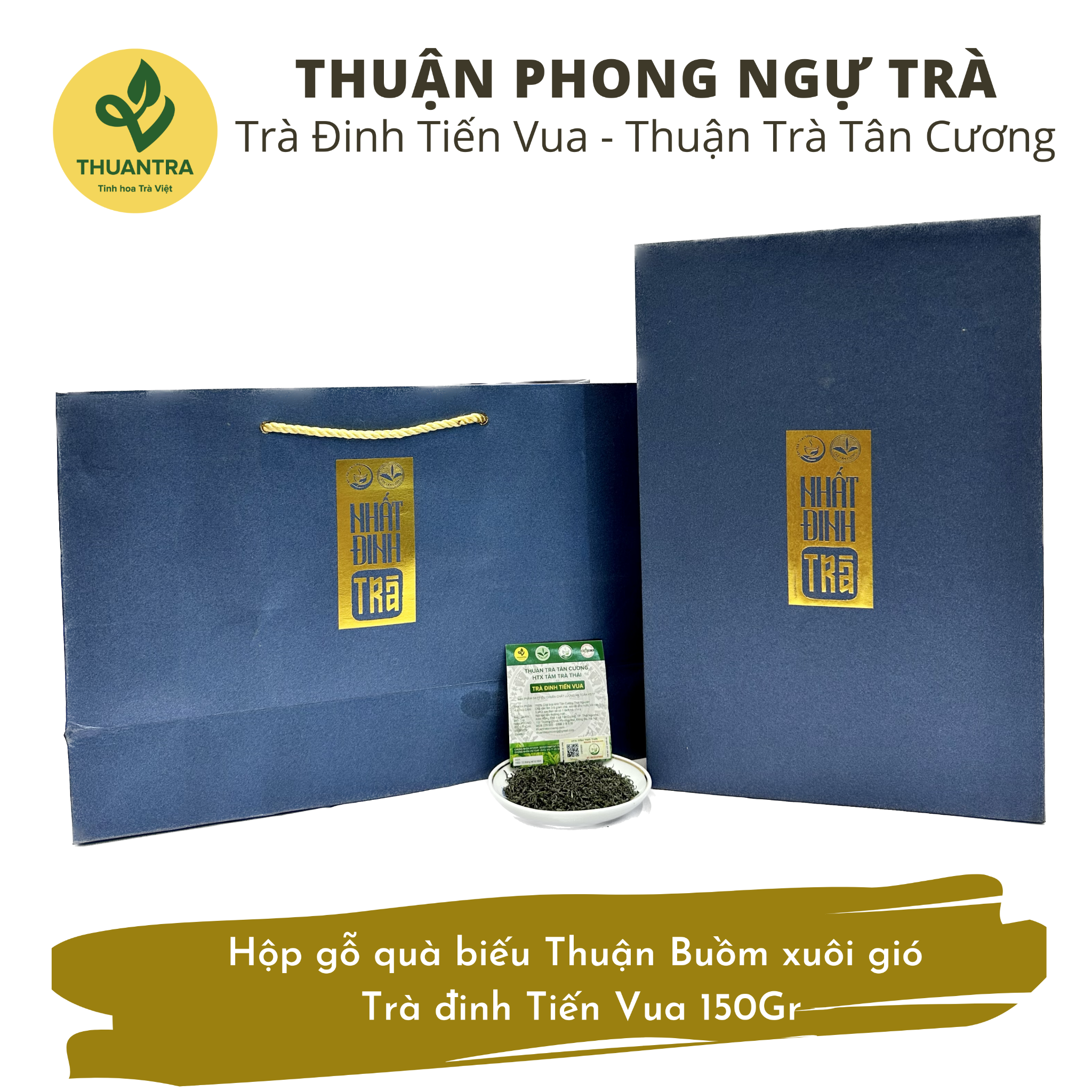  Thuận Phong Ngự Trà - Hộp gỗ quà biếu Thuận Buồm xuôi gió - Trà đinh Tiến Vua 150Gr 