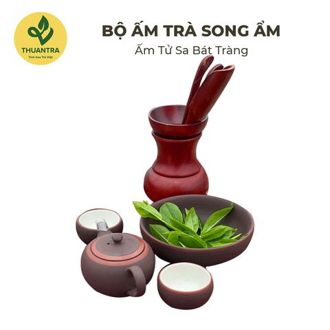  Bộ ấm trà Song Ẩm - Bộ ấm chén Tử Sa Bát Tràng - Hàng đặt cao cấp Thuận Trà Tân Cương 