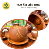  Bộ ấm trà Tam Ẩm Hoa Liên - Ấm Bát Tràng 3 chén - Hàng đặt cao cấp Thuận Trà Tân Cương 