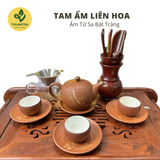  Bộ ấm trà Tam Ẩm Hoa Liên - Ấm Bát Tràng 3 chén - Hàng đặt cao cấp Thuận Trà Tân Cương 