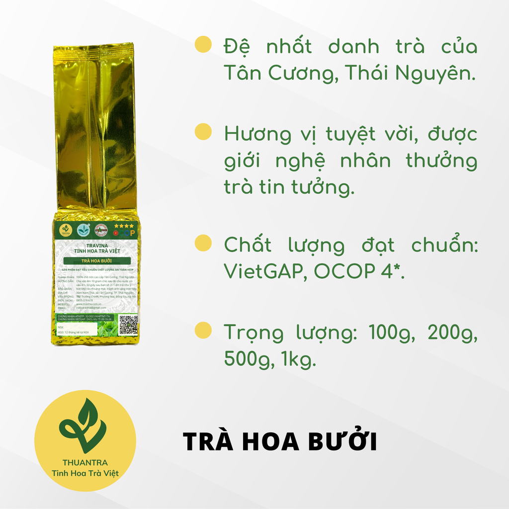  Trà Hoa Bưởi – Trà Ướp Hoa Bưởi Tươi, Hương Thanh Mát 