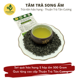  Tâm trà Song Ấm - Set quà trà nõn hảo hạng 2 hộp ấm (500G) - Quà tặng cao cấp Thuận Trà Tân Cương 