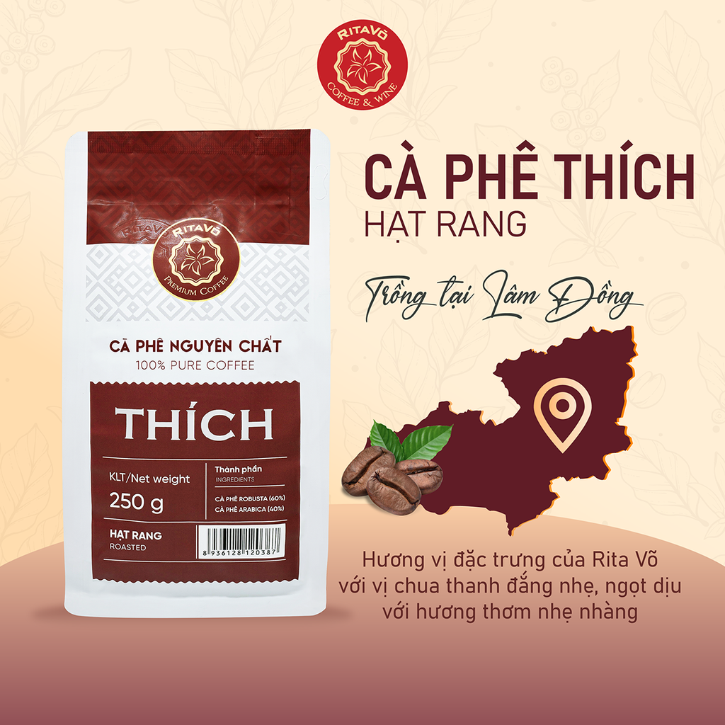 Cà phê nguyên chất hạt rang THÍCH – 250g