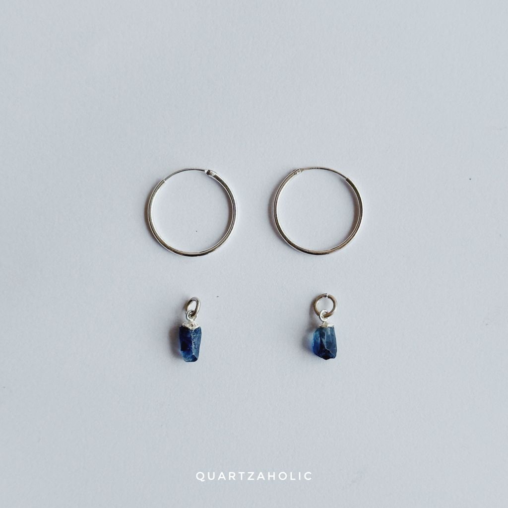 Bông Tai Blue Sapphire Charm Hoops