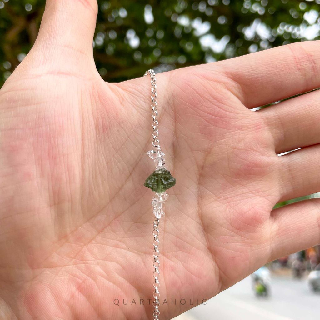 Vòng tay Line Moldavite x Herkimer Diamond