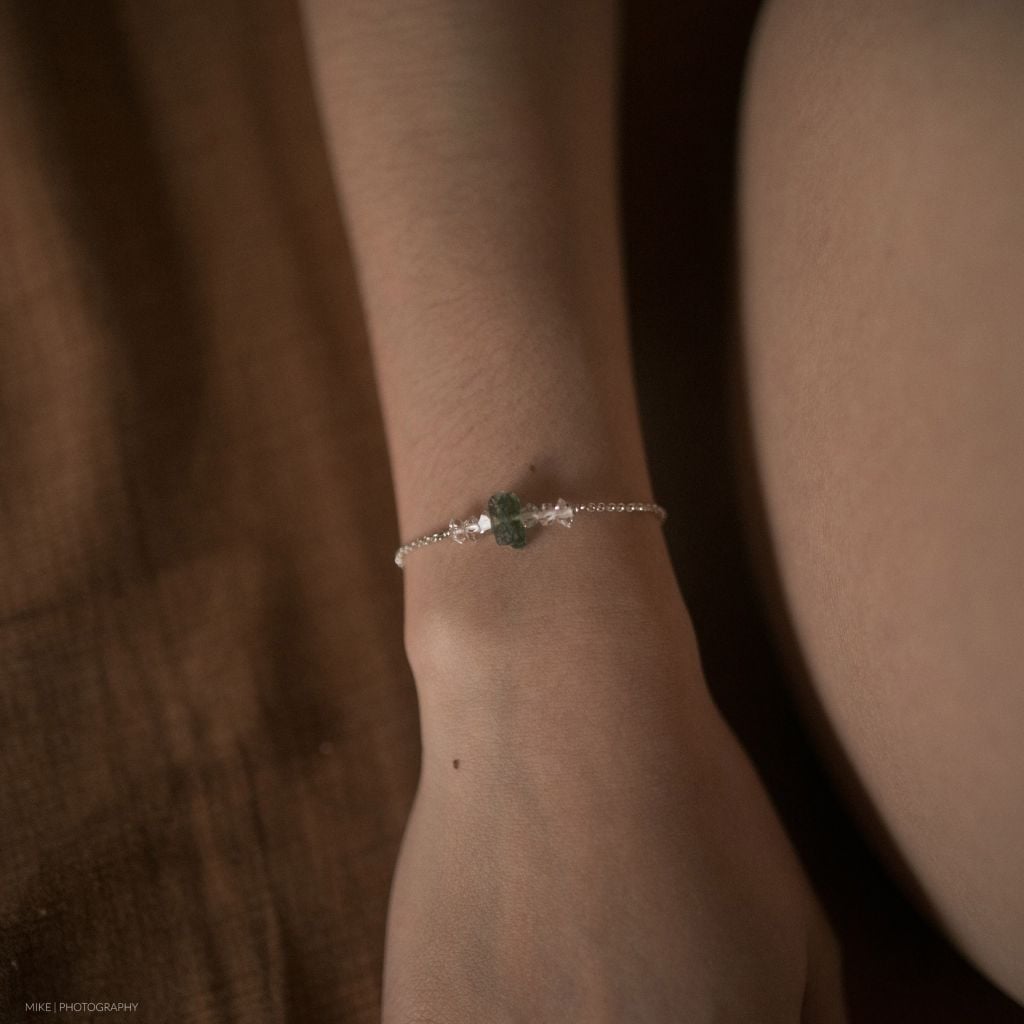 Vòng tay Line Moldavite x Herkimer Diamond