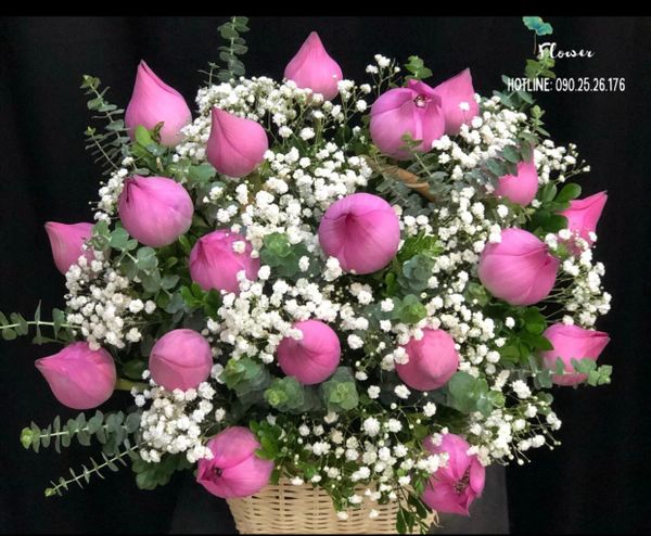 Giỏ Hoa Sen Hồng - HG25 - Hoa 20/11 Tặng Thầy Cô Ý Nghĩa