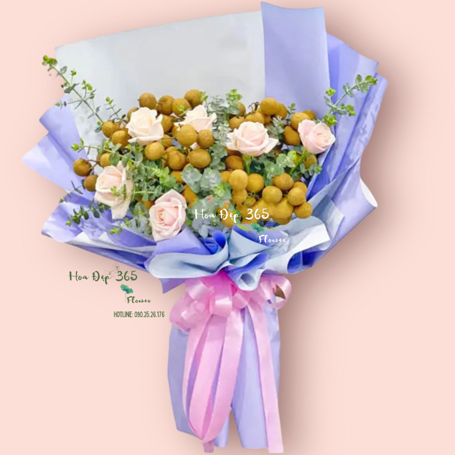  Bó Hoa Hồng Pastel Mix Trái Nhãn - TC48 