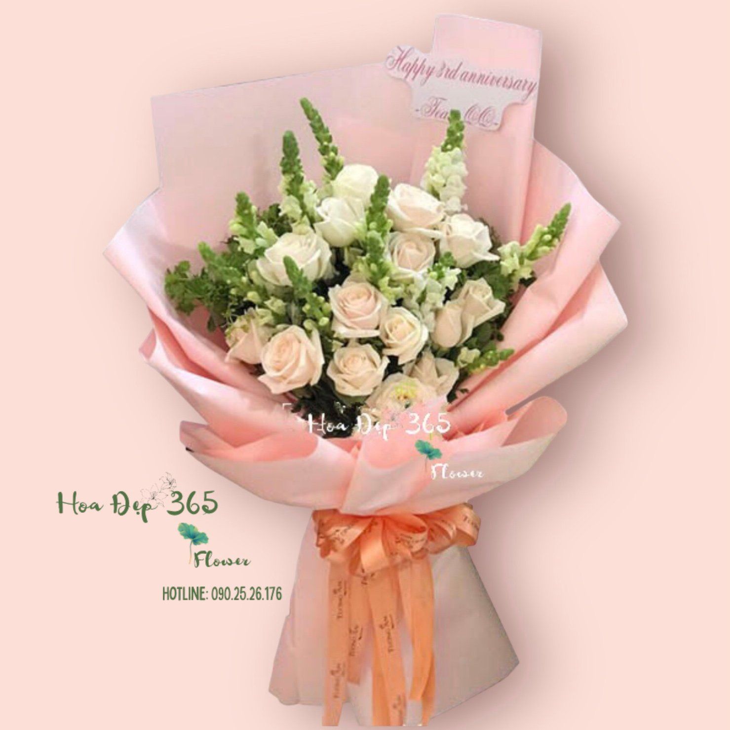  Hồng Tươi - HBD145 - Hoa 20/10 - Hoa Hồng Pastel và Hoa Mõm Sói 