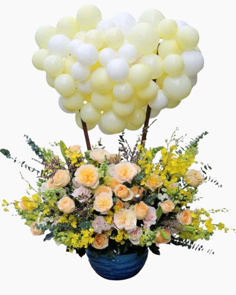  Bình Hoa Bong Bóng Trái Tim Rực Nắng - HBB07 - Tặng Sinh Nhật 