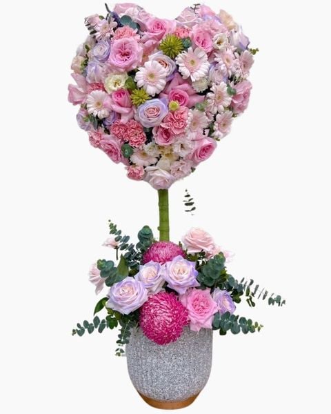 Bình Hoa Trái Tim Thiết Kế Tone Hồng