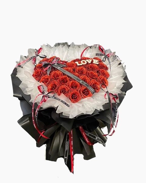 Bó Hoa Hồng Kim Tuyến Đỏ Trái Tim