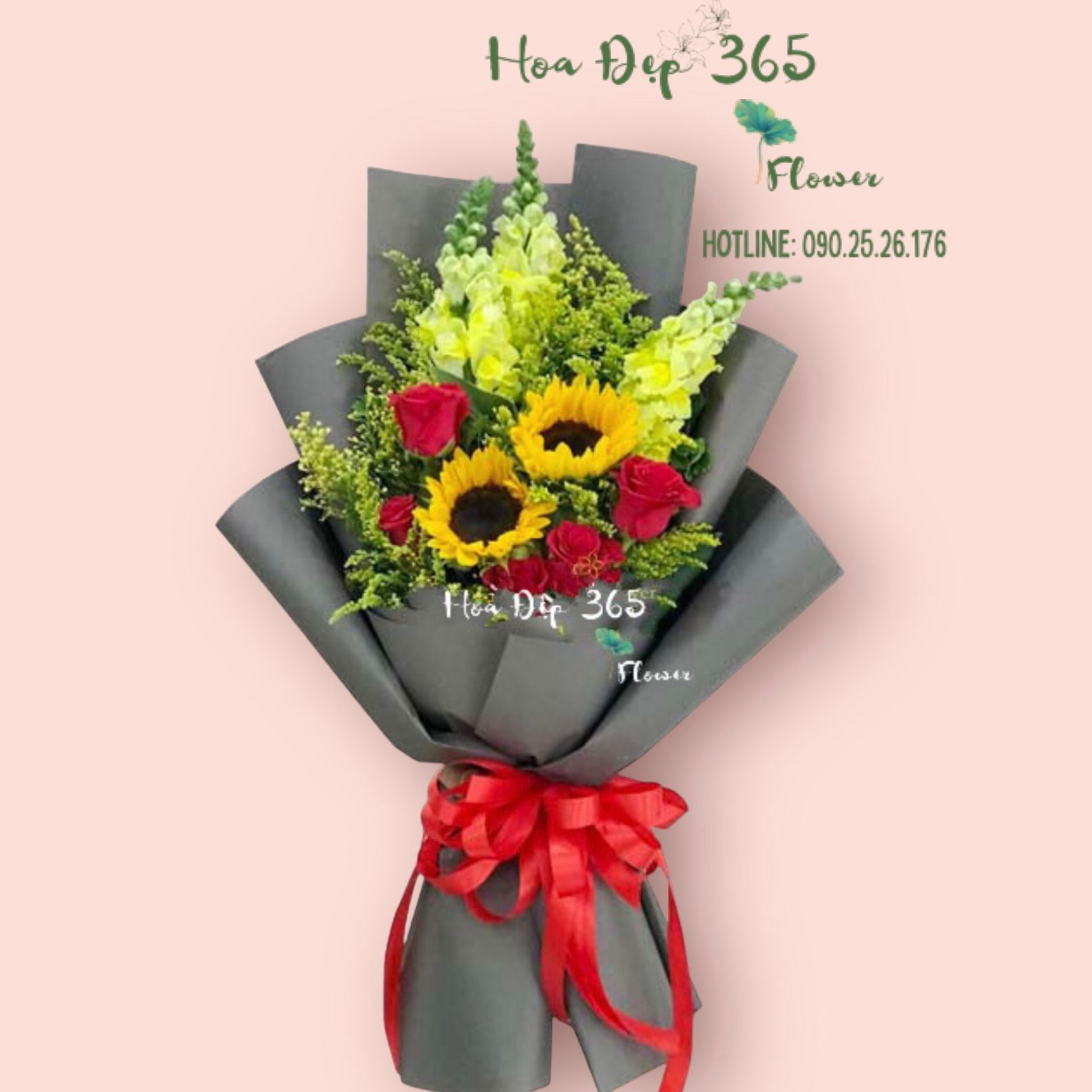  Ban Mai - HBD113 - Hoa 20/11 - Hoa hướng dương, hoa hồng đỏ, hoa mõm sói 