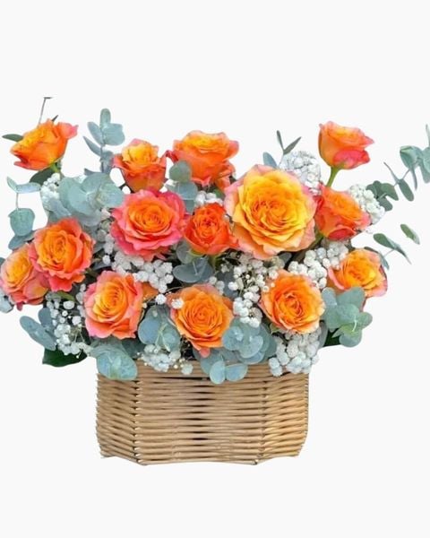 Giỏ Hoa Hồng Cam Tặng Khai Trương