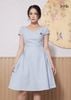 ĐẦM XÒE XANH NHẠT LA MỘC, LỤA CREP KOREA, CỔ TIM, TAY NGẮN