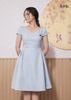 ĐẦM XÒE XANH NHẠT LA MỘC, LỤA CREP KOREA, CỔ TIM, TAY NGẮN