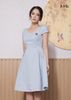 ĐẦM XÒE XANH NHẠT LA MỘC, LỤA CREP KOREA, CỔ TIM, TAY NGẮN