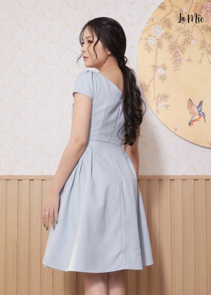 ĐẦM XÒE XANH NHẠT MAXIVIC, LỤA CREP KOREA, CỔ TIM, TAY NGẮN