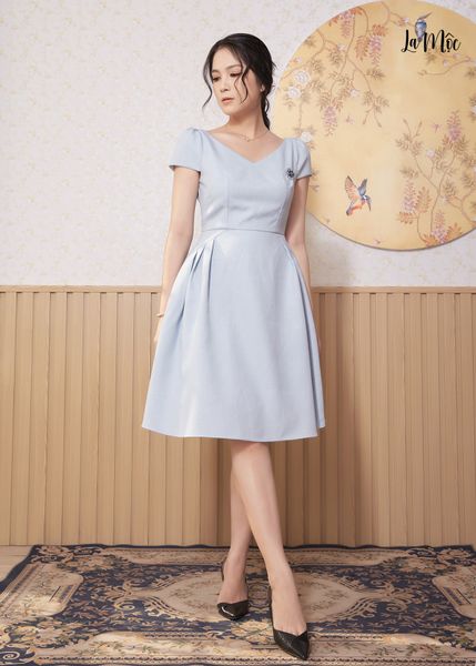 ĐẦM XÒE XANH NHẠT MAXIVIC, LỤA CREP KOREA, CỔ TIM, TAY NGẮN