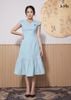 ĐẦM SUÔNG XANH NHẠT LA MỘC, LỤA CREP KOREA, CỔ TIM TRƯỚC VÀ SAU, TAY NGẮN