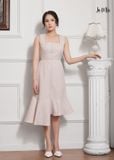 ĐẦM BODY MÀU KEM LA MỘC, LỤA CREP KOREA, CỔ VUÔNG, ĐUÔI CÁ