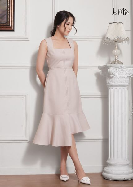 ĐẦM BODY MÀU KEM Maxivic, LỤA CREP KOREA, CỔ VUÔNG, ĐUÔI CÁ