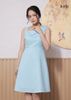 ĐẦM ÔM LỆCH VAI XANH DA TRỜI LA MỘC, LỤA CREP KOREA, SÁT NÁCH