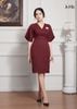 ĐẦM BODY MÀU ĐỎ LA MỘC, LỤA CREP KOREA, CỔ TIM, TAY LỬNG