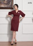 ĐẦM BODY MÀU ĐỎ LA MỘC, LỤA CREP KOREA, CỔ TIM, TAY LỬNG