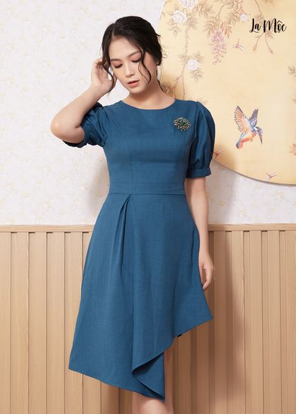 ĐẦM ÔM DÁNG XÒE MAXIVIC, TAY XẾP PHỒNG, LỤA CREP KOREA