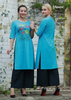 ÁO DÀI LINEN XANH BIỂN THÊU HOẠ TIẾT HOA
