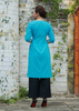 ÁO DÀI LINEN XANH BIỂN THÊU HOẠ TIẾT HOA