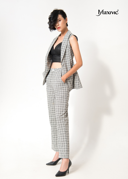 SET VEST CARO LINEN, ÁO BRA 2 DÂY MAXIVIC