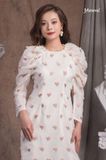 ĐẦM TRẮNG KEM STRAWBERRY CLUMP TAY PHỒNG DÁNG SUÔNG MAXIVIC