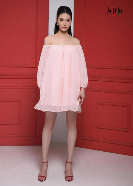 ĐẦM CHIFFON HỒNG PHẤN BABYDOLL TRỄ VAI , LA MỘC