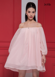 ĐẦM CHIFFON HỒNG PHẤN BABYDOLL TRỄ VAI , LA MỘC